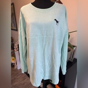 Victorias Secret PINK Long Sleeve T-shirt Mint Green Dog Logo Size Medium
